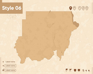 Sudan - map in vintage style, retro style map, sepia, vintage. Vector map.