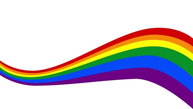 Moving glare on a waving LGBT rainbow flag on the white background. Pride banner. High-quality video 4K resolution. LGBT flag, rainbow