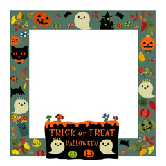 Fototapeta premium 素材：カラフルでにぎやかなハロウィン用フレーム（四角形）