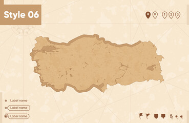 Turkey - map in vintage style, retro style map, sepia, vintage. Vector map.