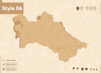 Turkmenistan - map in vintage style, retro style map, sepia, vintage. Vector map.