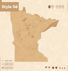 Minnesota, USA - map in vintage style, retro style map, sepia, vintage. Vector map.