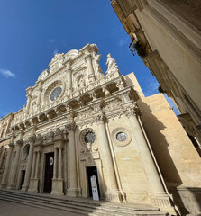 Basilicata di Santa Croce in Lecce, Puglia Façade detail of Baroque architecture style of  17th...