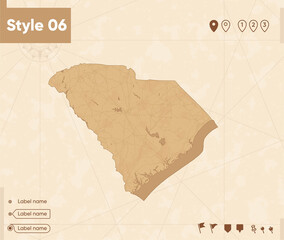 South Carolina, USA - map in vintage style, retro style map, sepia, vintage. Vector map.