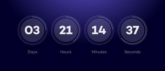 Time remaining with circle coutdown of days, hours, minutes, seconds - web page upcoming event, UI app digital. Sale timer flip board. Vector Illustration 10 eps