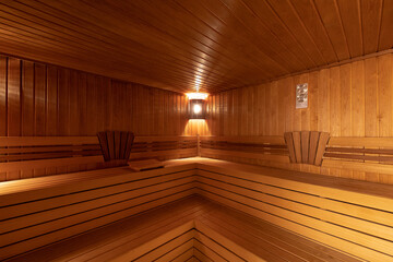 Obraz na płótnie Canvas Interior of Finnish sauna. Wooden sauna cabin