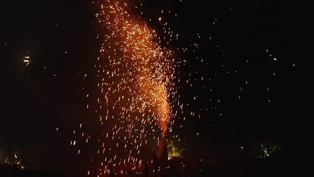 Volcano Eruption Pyrotechnics Fireworks Party Fun at Night End