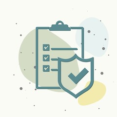 Vector icon check board. Data security, insurance policy on multicolored background.
