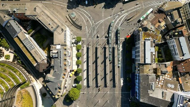 Traffic in the city of Basel in Switzerland from above - aerial view