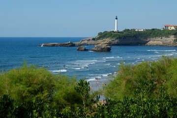 A panoramic view from Biarritz on the Atlantic ocean and the lighthouse. The 8th July 2022. Biarritz, France.