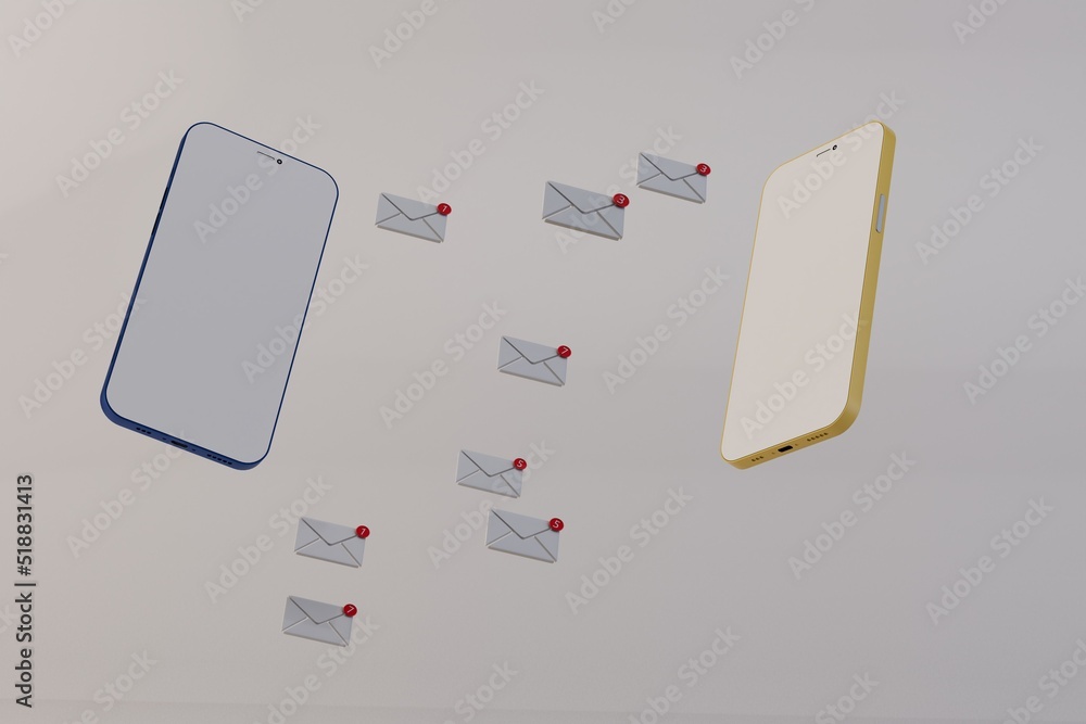 Poster email. messaging via smartphone. modern technologies. email correspondence. patterns of envelopes fl