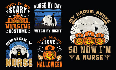 Halloween svg T-shirt Design Bundle, Nurse Halloween svg T-Shirt Design Bundle 