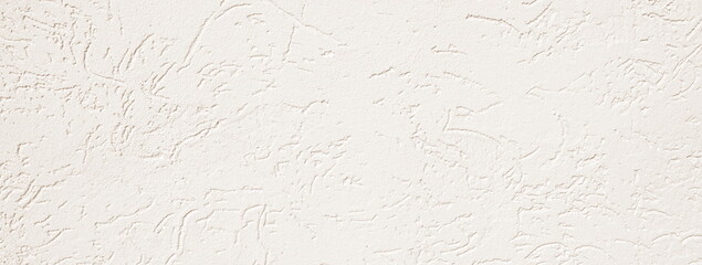 Decorative Plaster Bark Beetle Texture. Light Wall with Plaster. Stucco or Daub. Wide Background