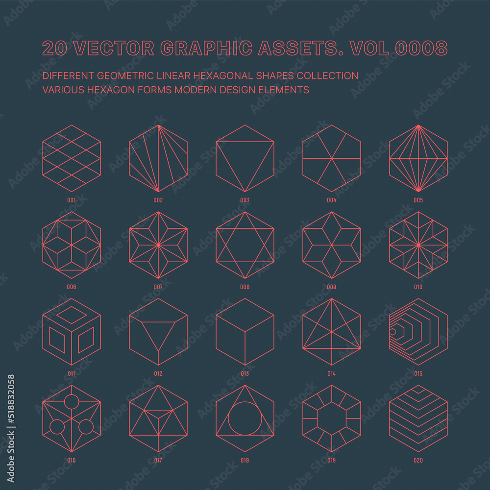 Aufkleber vector graphic assets various outline geometric hexagons collection isolated on back. line art sacre