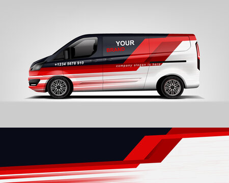 Cargo van wrap decal designs. Graphic abstract stripe designs for vehicle branding. Full vector EPS 10 dekal	