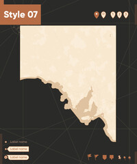 South Australia, Australia - map in vintage style, retro style, sepia, vintage. Vector map.