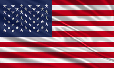 United States of America flag design. Waving USA flag made of satin or silk fabric. Vector Illustration.