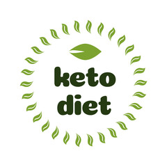 Keto diet nutrition badge with leaves isolated on white-ketogenic diet sign, keto diet menu. Vegetables icon eco friendly diet with leaves. Vector 10 eps