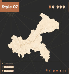 Chongqing, China - map in vintage style, retro style, sepia, vintage. Vector map.