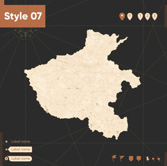 Henan, China - map in vintage style, retro style, sepia, vintage. Vector map.