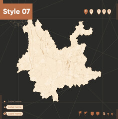 Yunnan, China - map in vintage style, retro style, sepia, vintage. Vector map.