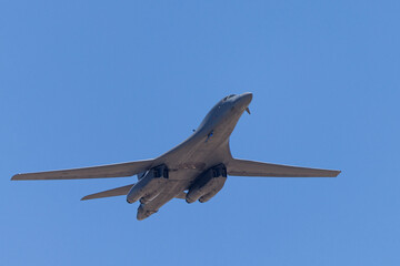 Frontal view of a B-1 Lancer bomber in beautiful light 