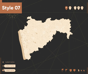Maharashtra, India - map in vintage style, retro style, sepia, vintage. Vector map.