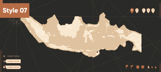 Indonesia - map in vintage style, retro style, sepia, vintage. Vector map.