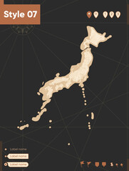 Japan - map in vintage style, retro style, sepia, vintage. Vector map.