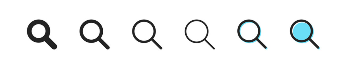 Zoom icon. Magnify vector symbol. Simple search outline icons. Find lupe icons set. Seek web icon.