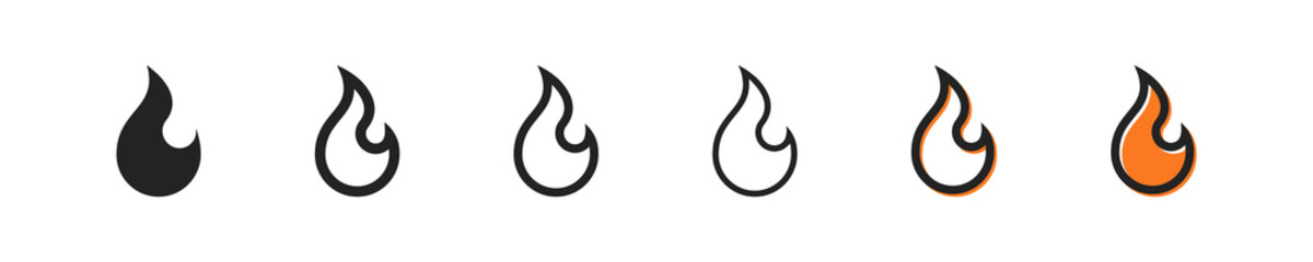  Fire icon.Vector symbol of flame. Simple fire outline icons. Icons set of the blaze. Warning web icon.