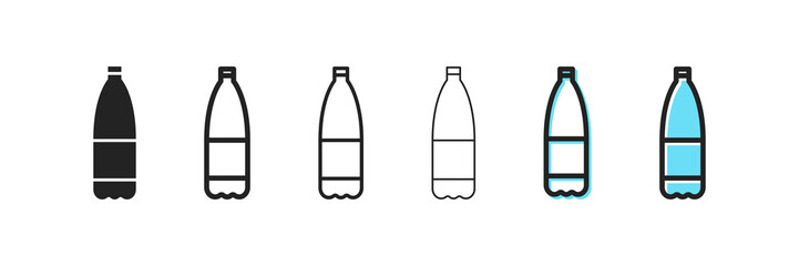Bottle icon. Mineral water vector symbol. Simple bottle outline icons. Plastic container icons set. Bottles silhouette, web icon.