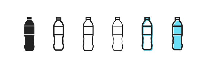 Bottle icon. Mineral water vector symbol. Simple bottle outline icons. Plastic container icons set. Bottles silhouette, web icon.