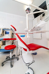 Modern dentistry room with modern equipment. Light clean stomatology room.