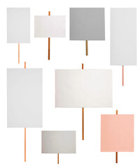 Set with different blank protest signs on white background