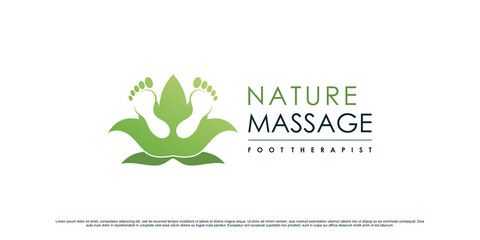 Foot massage therapy logo design with leaf element and unique concept Premium Vector