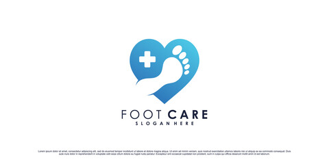 Foot care logo design with love element and creative concept Premium Vector