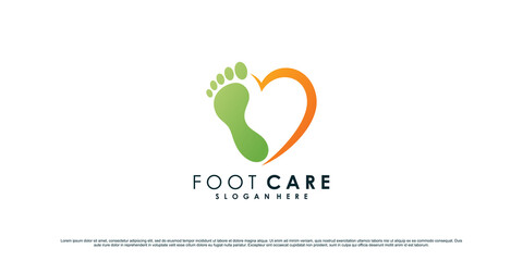 Foot care logo design with love element and creative concept Premium Vector