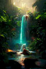 Romantischer Wasserfall mitten im tropischen Dschungel oder Regenwald