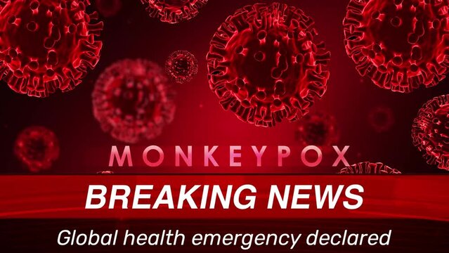 Monkeypox spreading worldwide, global health emergency news concept backdrop animation. Red alarming 4k news background