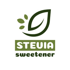 Stevia leaves vector symbol. Natural organic stevia sweetener substitute isolated on white background. Eco icon for label, poster, badge, packaging design. 10 eps