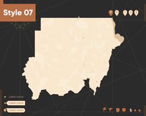 Sudan - map in vintage style, retro style, sepia, vintage. Vector map.