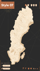 Sweden - map in vintage style, retro style, sepia, vintage. Vector map.