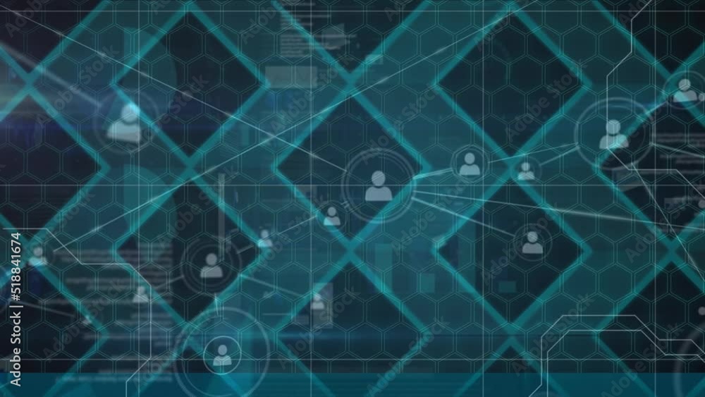 Aufkleber digital animation of network of profile icons over abstract pattern design against blue background