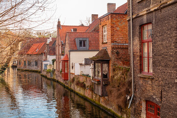 Fototapeta na wymiar Traditional medieval architecture in the old town of Bruges (Brugge), Belgium