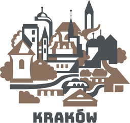 Old Krakow center buildings flat abstract illustration