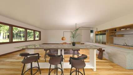 大きな窓があるダイニングルーム