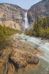 The second highest waterfall in Canada, Takkakaw Falls in an epic landscape in Yoho National Park, in the Rocky Mountains of British Columbia.