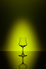 Rum tasting glass on the glass table
