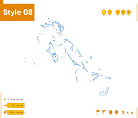 Naklejka premium Bahamas - grid map isolated on white background. Outline map. Simple line, vector map.